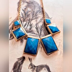 Torquoise Blue and Gold Geometric Statement Necklace